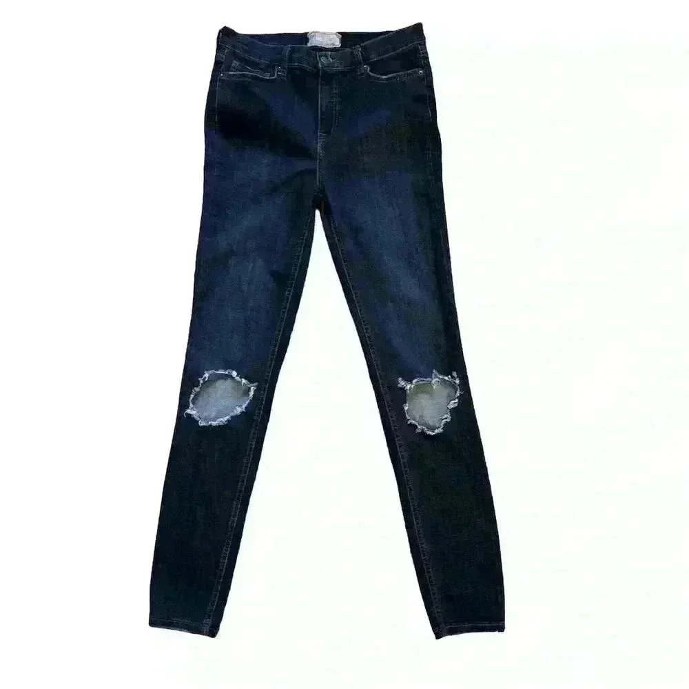 Free People Women's High Rise Skinny Jeans Size 29 Blue Ripped Knee
